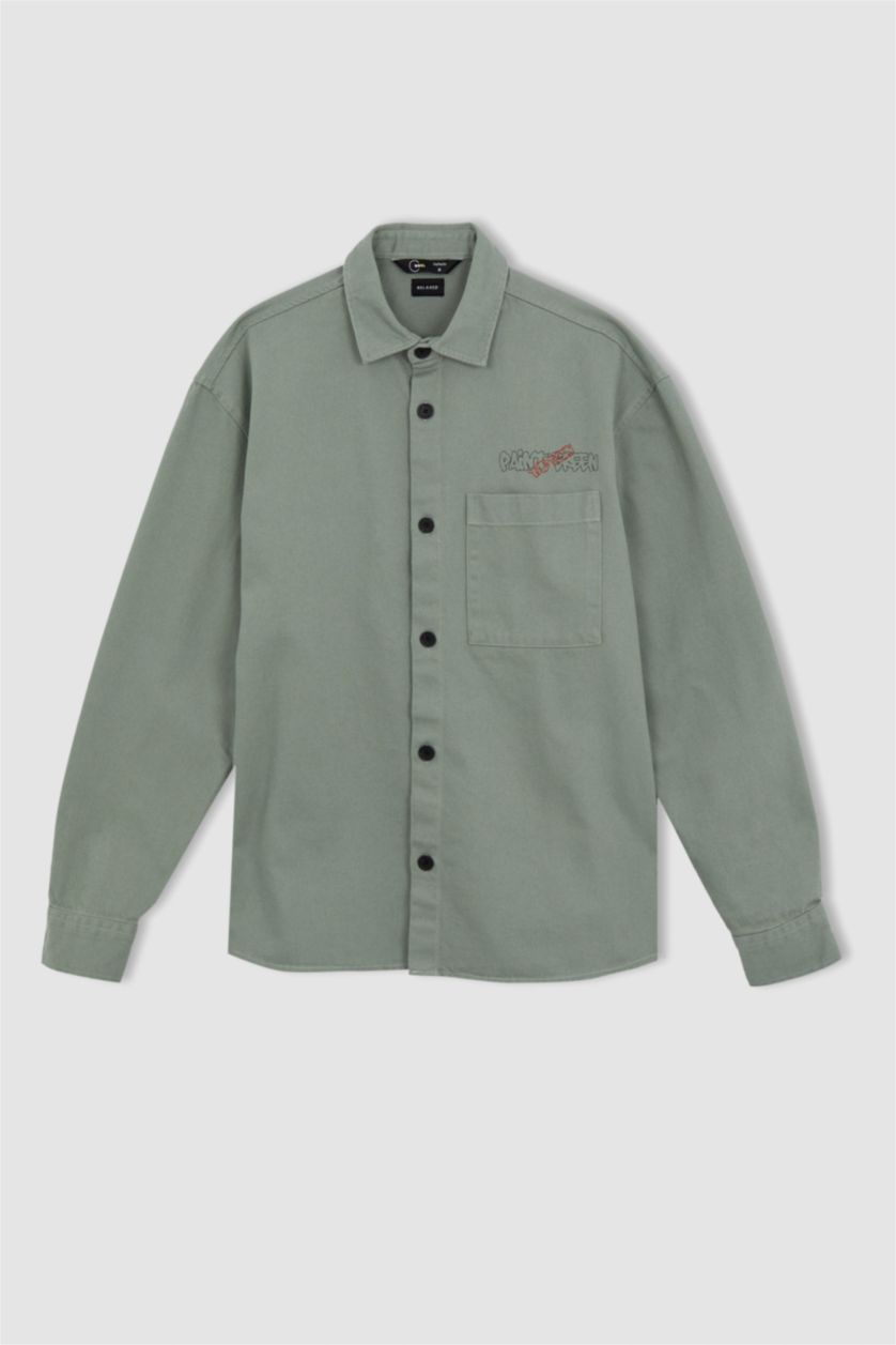 رجال أخضر فاتح Relax Fit Twill Long Sleeve Shirt