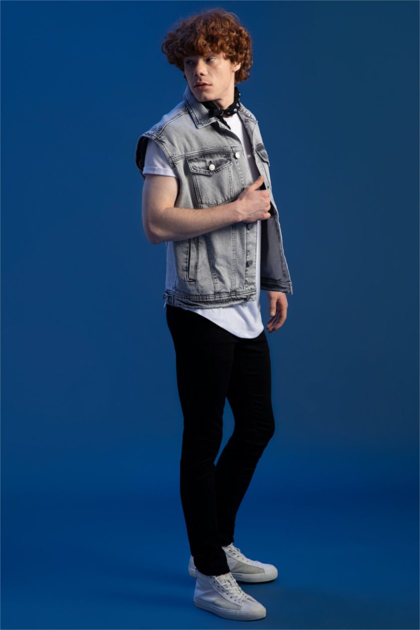 Erkek Siyah Super Skinny Ekstra Dar Kalıp Normal Bel Ekstra Dar Paça Jean Pantolon