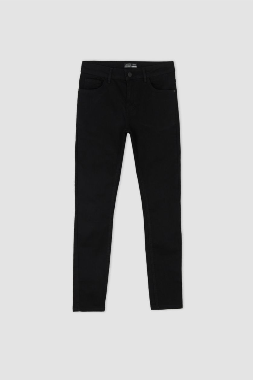 Erkek Siyah Super Skinny Ekstra Dar Kalıp Normal Bel Ekstra Dar Paça Jean Pantolon