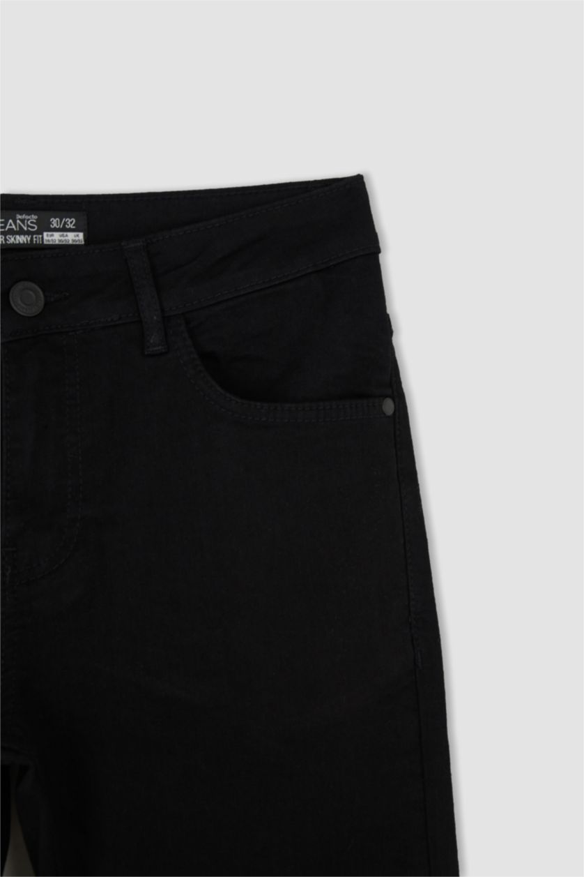 Erkek Siyah Super Skinny Ekstra Dar Kalıp Normal Bel Ekstra Dar Paça Jean Pantolon