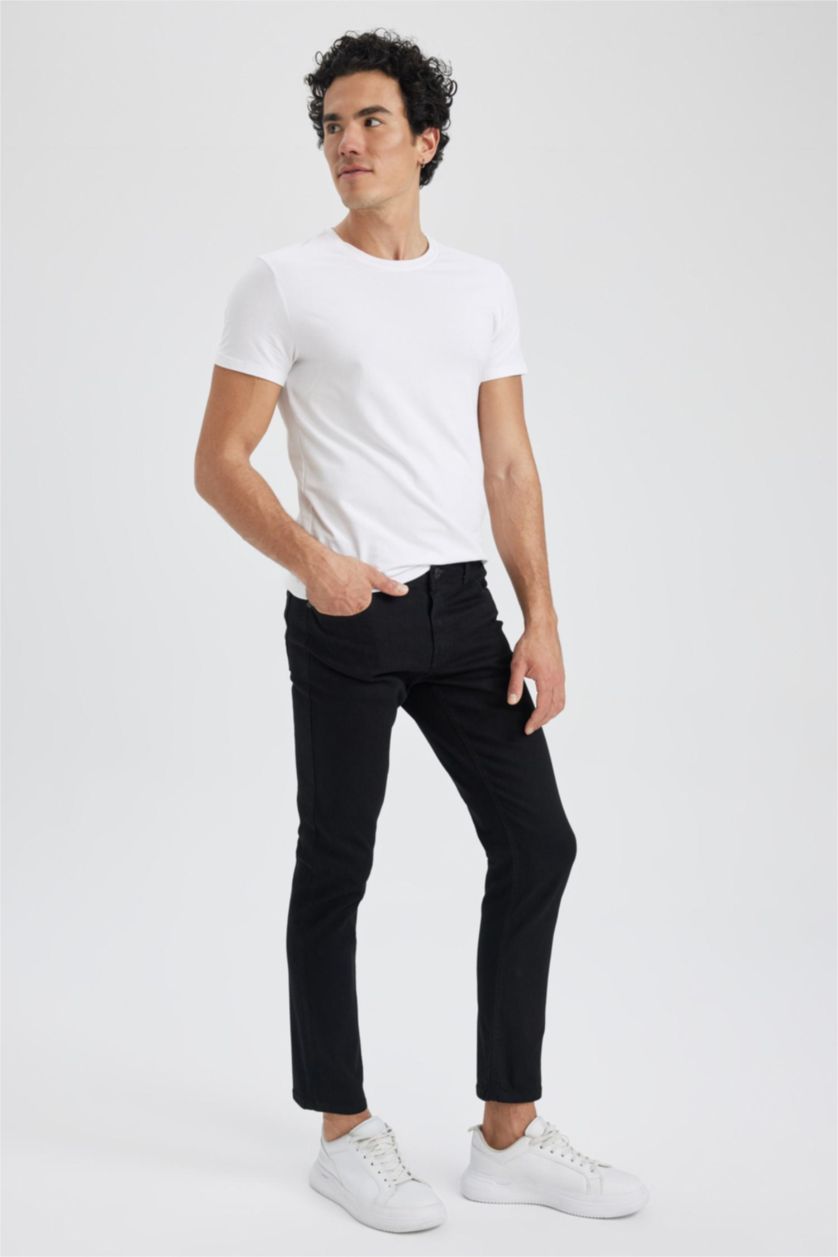 HOMME Noir Jean Pedro Slim Fit à taille normale et jambe étroite