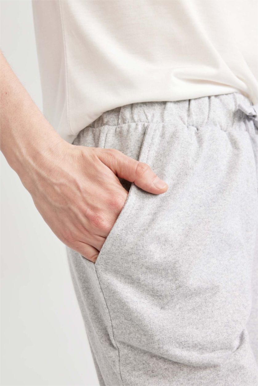 Kadın Gri Melanj Regular Beli Bağcıklı Bermuda %100 Pamuk Şort