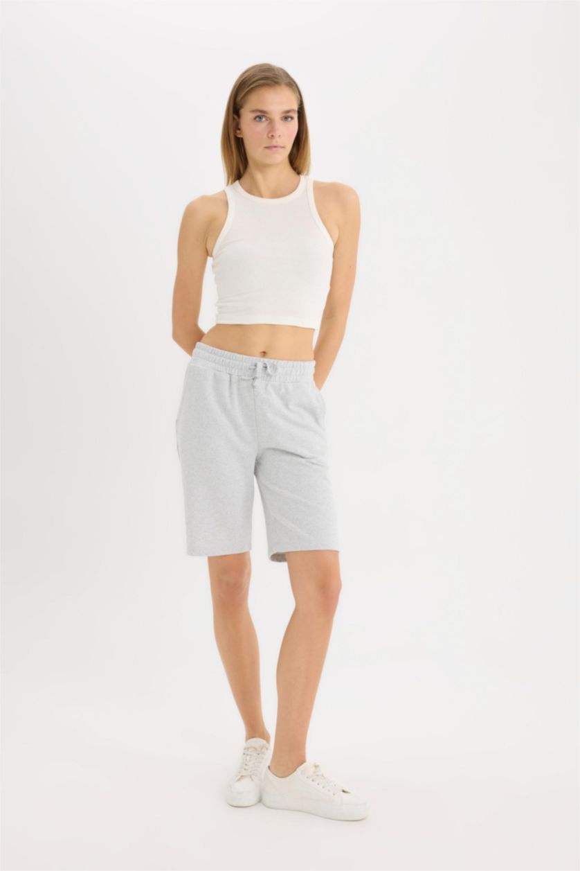 WOMAN Grey Melange Regular Fit Normal Waist Straight Leg Shorts