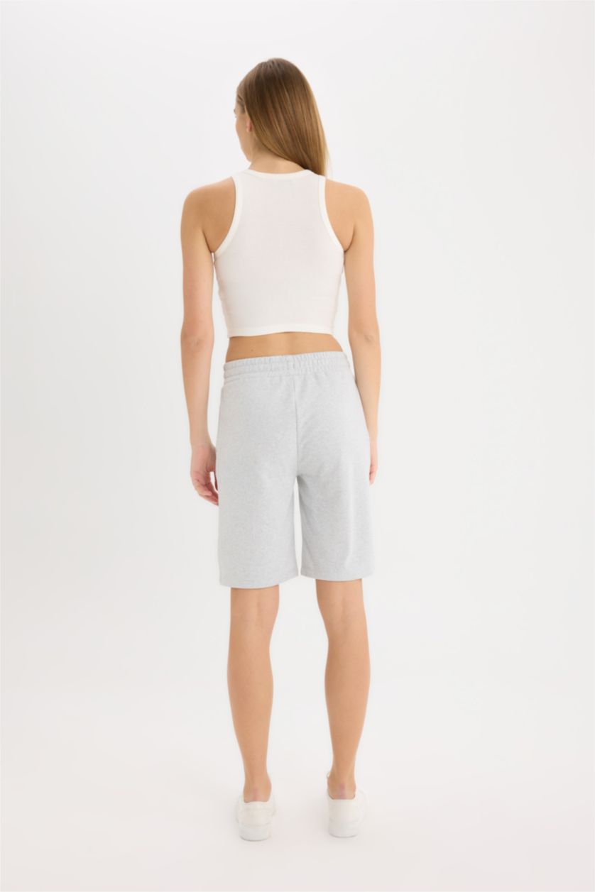 WOMAN Grey Melange Regular Fit Normal Waist Straight Leg Shorts