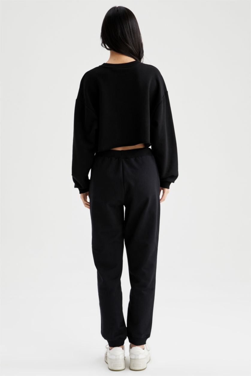 Kadın Siyah Regular Fıt Sweatshirt Kumaşı Pantolon