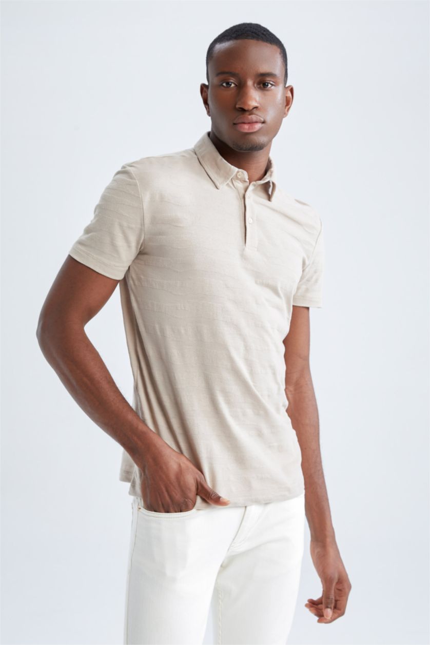MAN Sand Modern Fit Polo Neck Short Sleeve T-Shirt