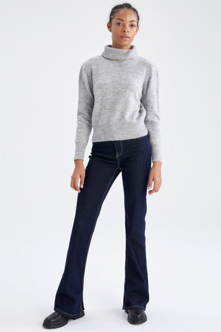 FEMME Bleu Foncé Pantalon en jean fendu à jambe espagnole coupe slim évasée