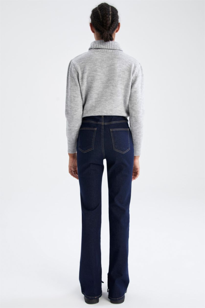 FEMME Bleu Foncé Pantalon en jean fendu à jambe espagnole coupe slim évasée