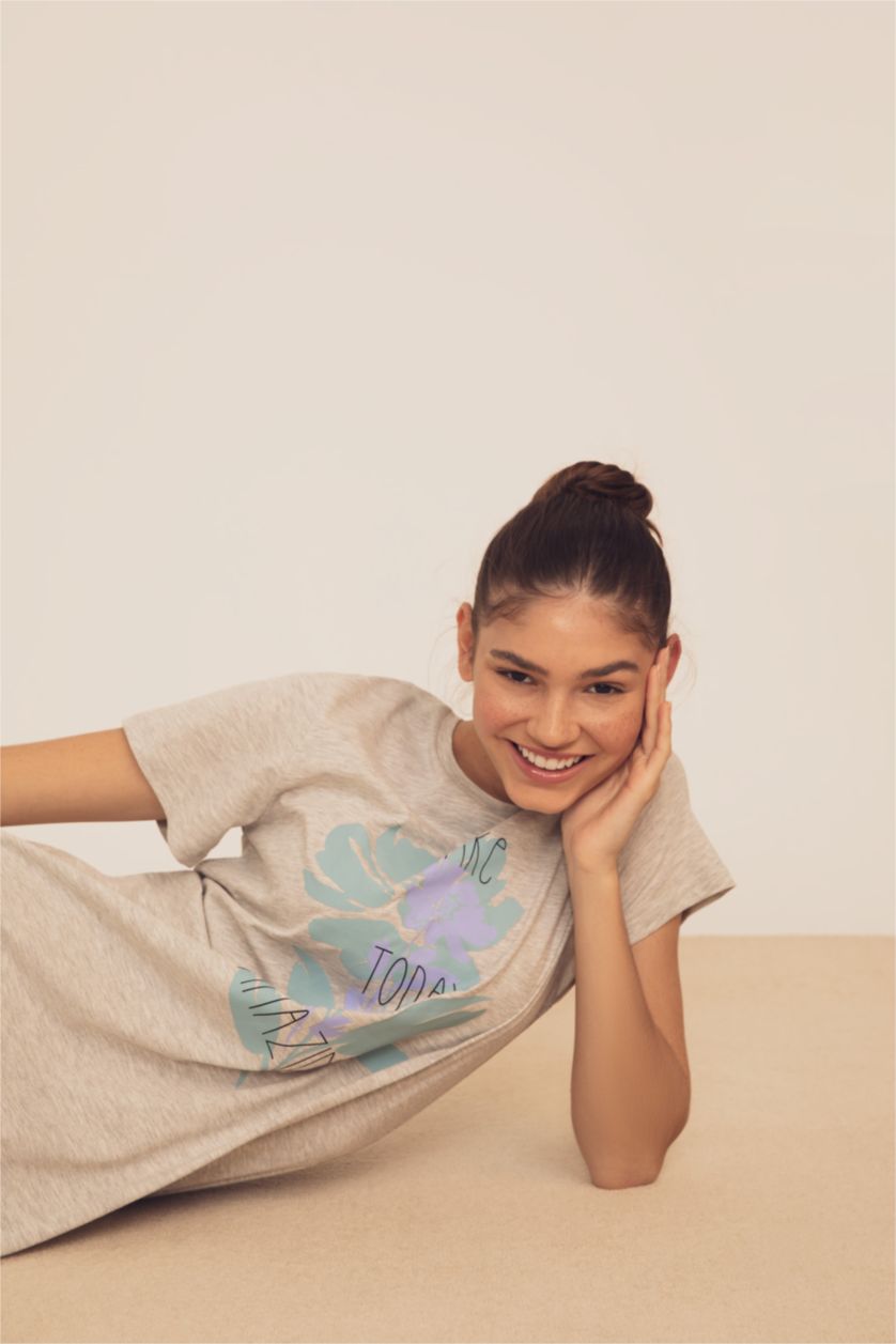 Kadın Gri Melanj Pamuklu Elbise