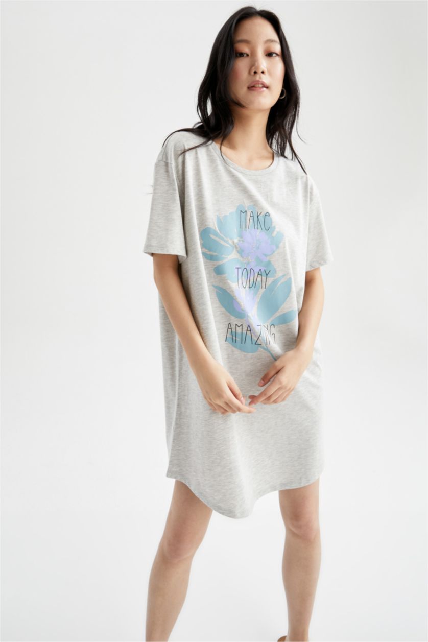 Kadın Gri Melanj Pamuklu Elbise