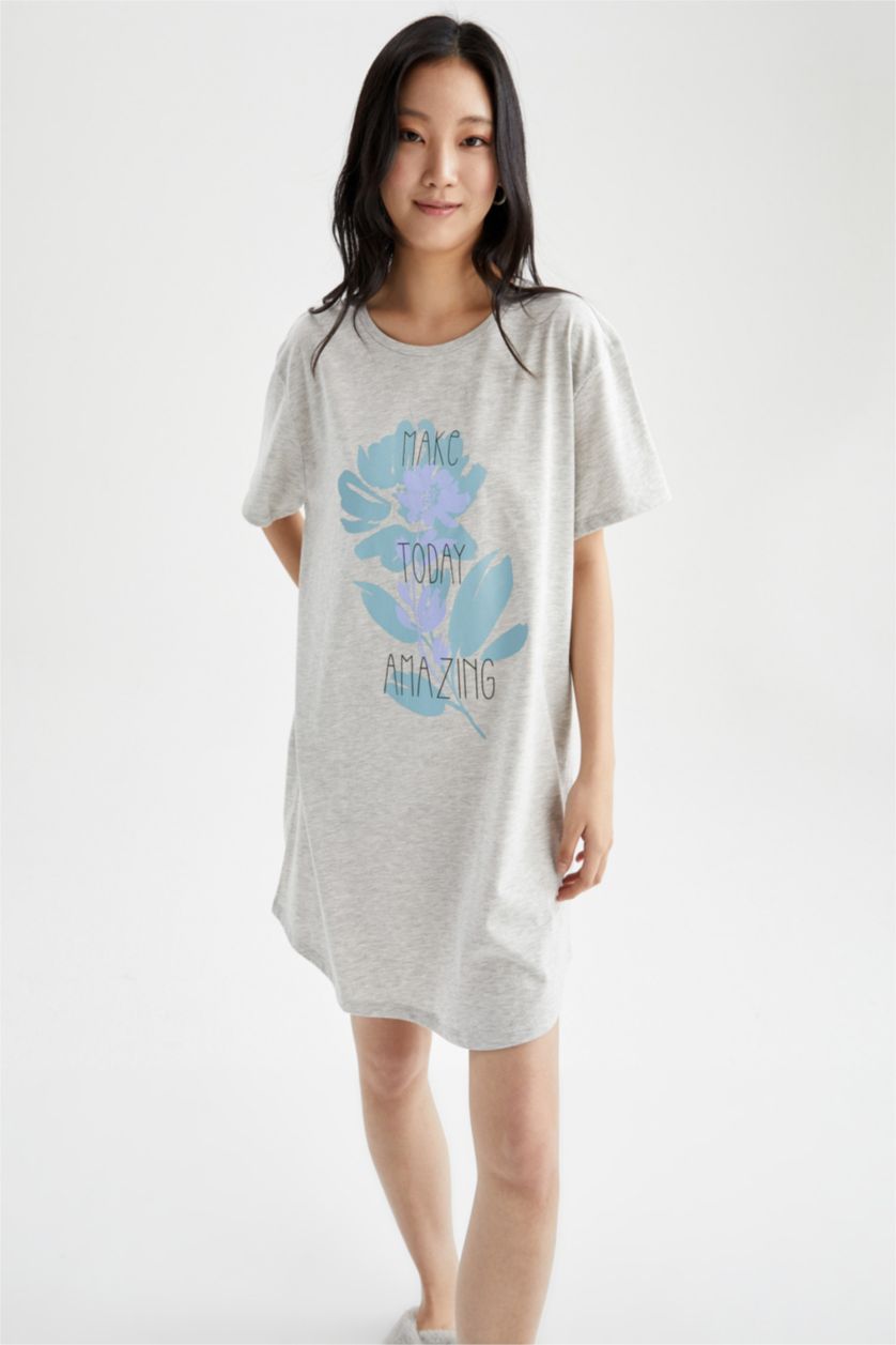 Kadın Gri Melanj Pamuklu Elbise