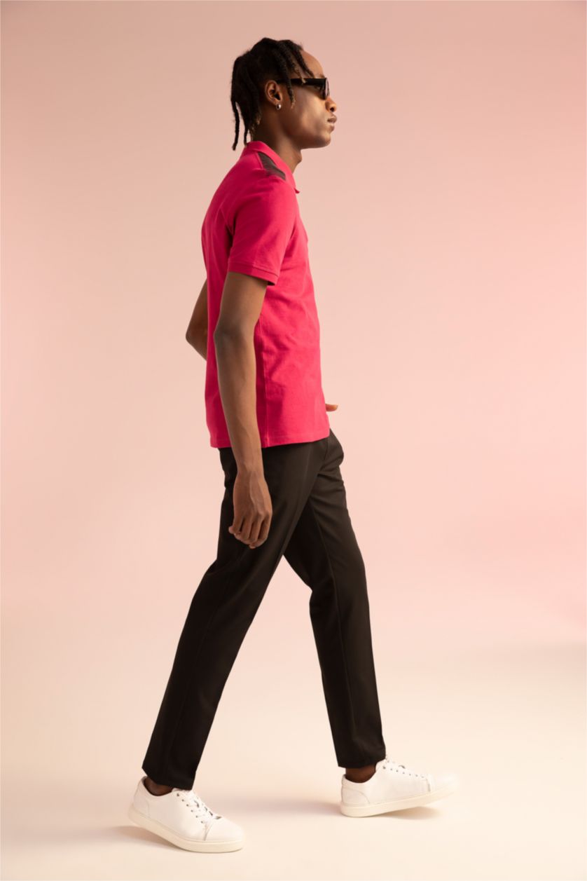 Мужчины Фуксия Футболка поло приталенного кроя с принтом на плечах из 100% хлопка