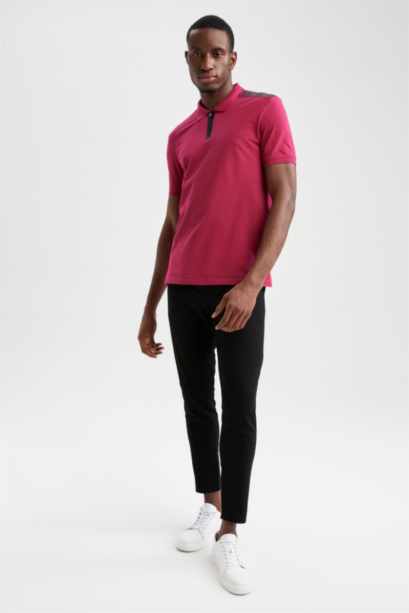 Мужчины Фуксия Футболка поло приталенного кроя с принтом на плечах из 100% хлопка