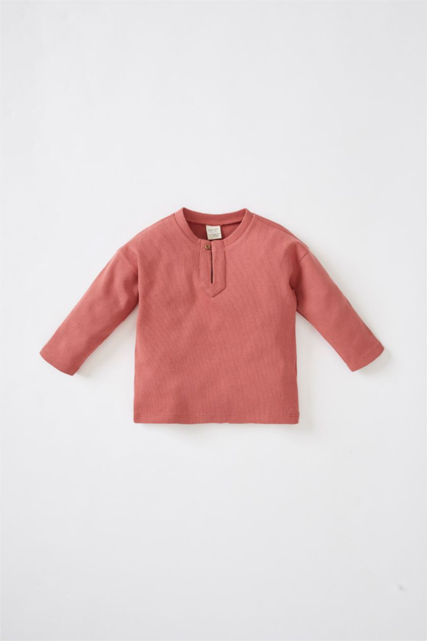 مولود ذكر وردي طفل رضيع الرقبة طاقم تيشيرت كم طويل