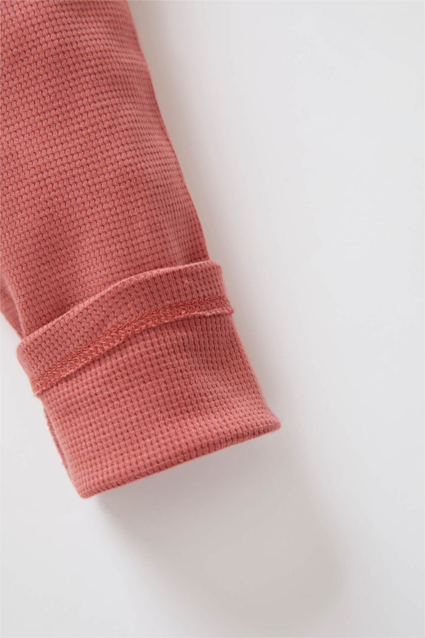 مولود ذكر وردي طفل رضيع الرقبة طاقم تيشيرت كم طويل