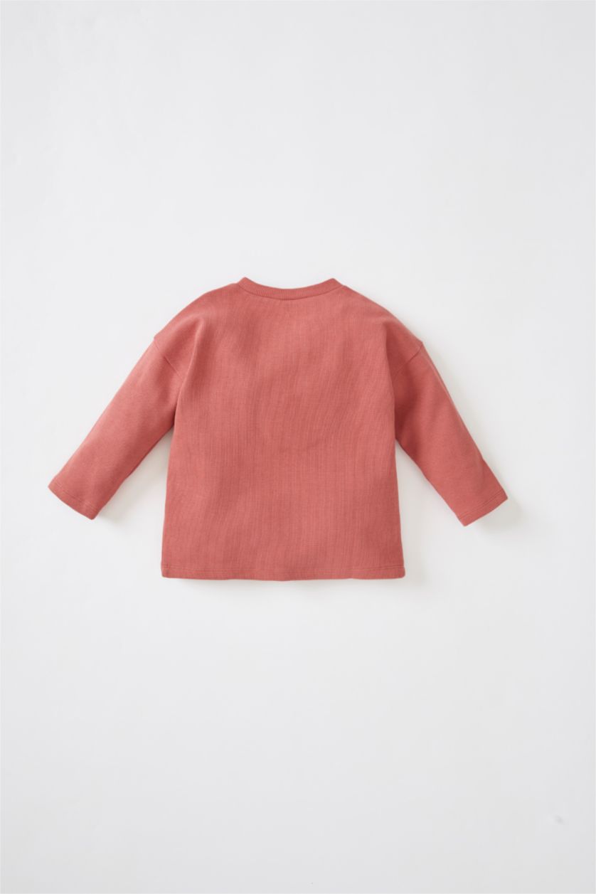 مولود ذكر وردي طفل رضيع الرقبة طاقم تيشيرت كم طويل