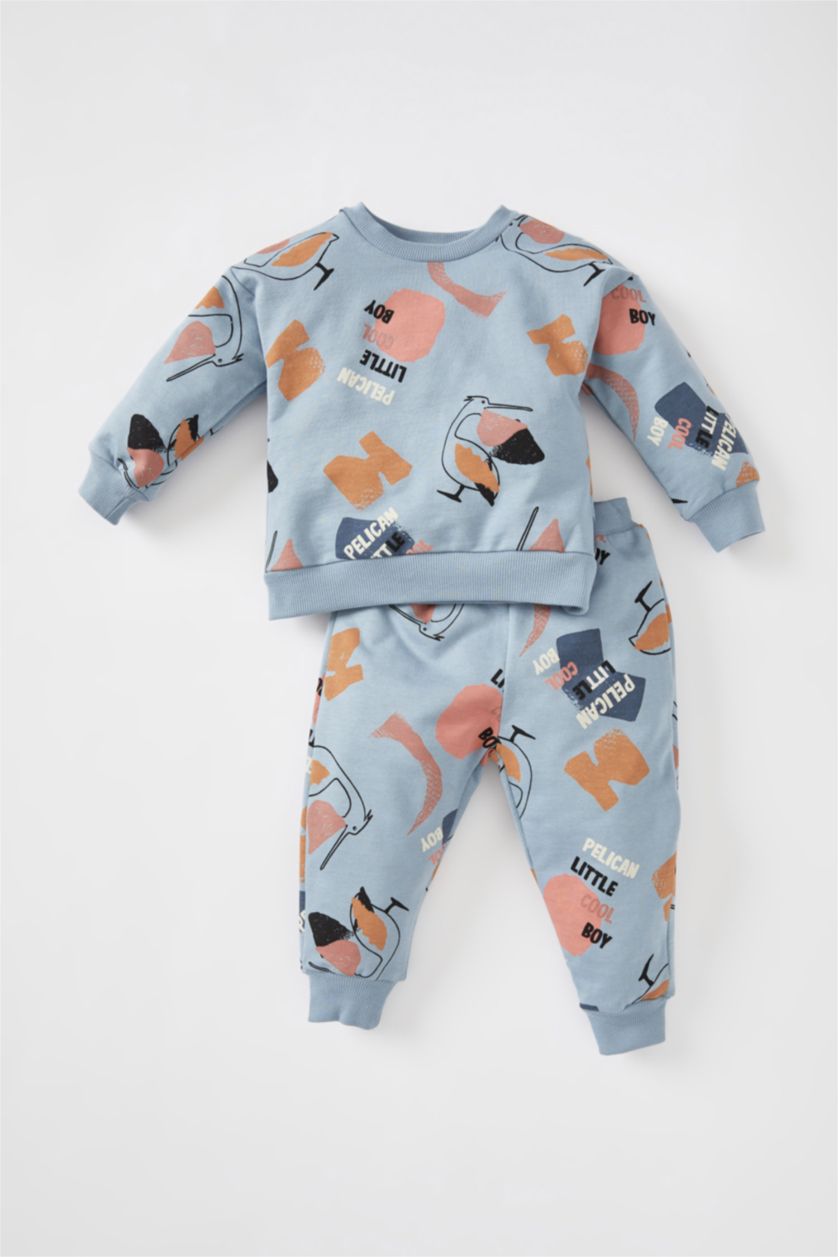 Erkek Bebek Mavi Sweatshirt Kumaşı 2'li Takım Erkek Bebek