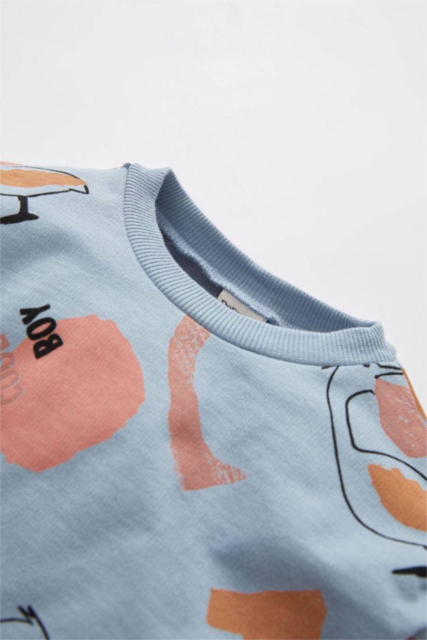 Erkek Bebek Mavi Sweatshirt Kumaşı 2'li Takım Erkek Bebek