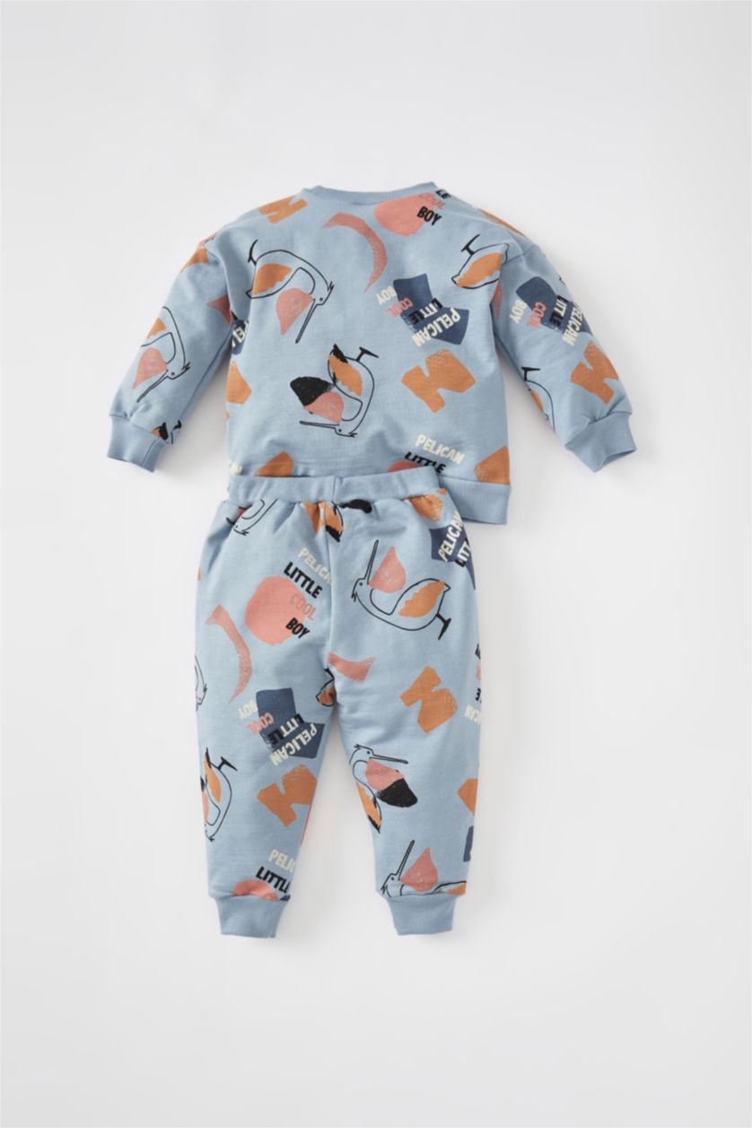 Erkek Bebek Mavi Sweatshirt Kumaşı 2'li Takım Erkek Bebek