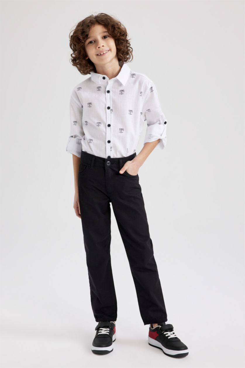 GARÇONS Blanc Chemise en coton à manches longues et coupe régulière pour garçon