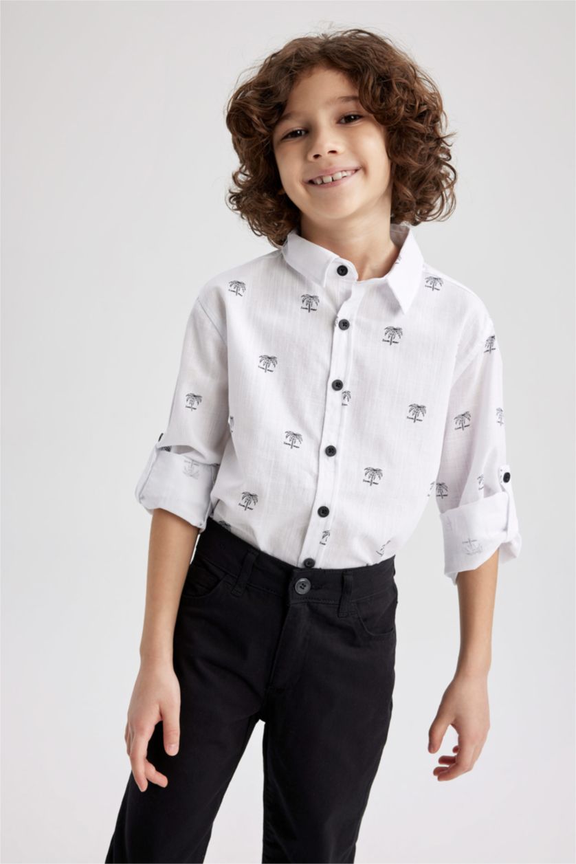 GARÇONS Blanc Chemise en coton à manches longues et coupe régulière pour garçon