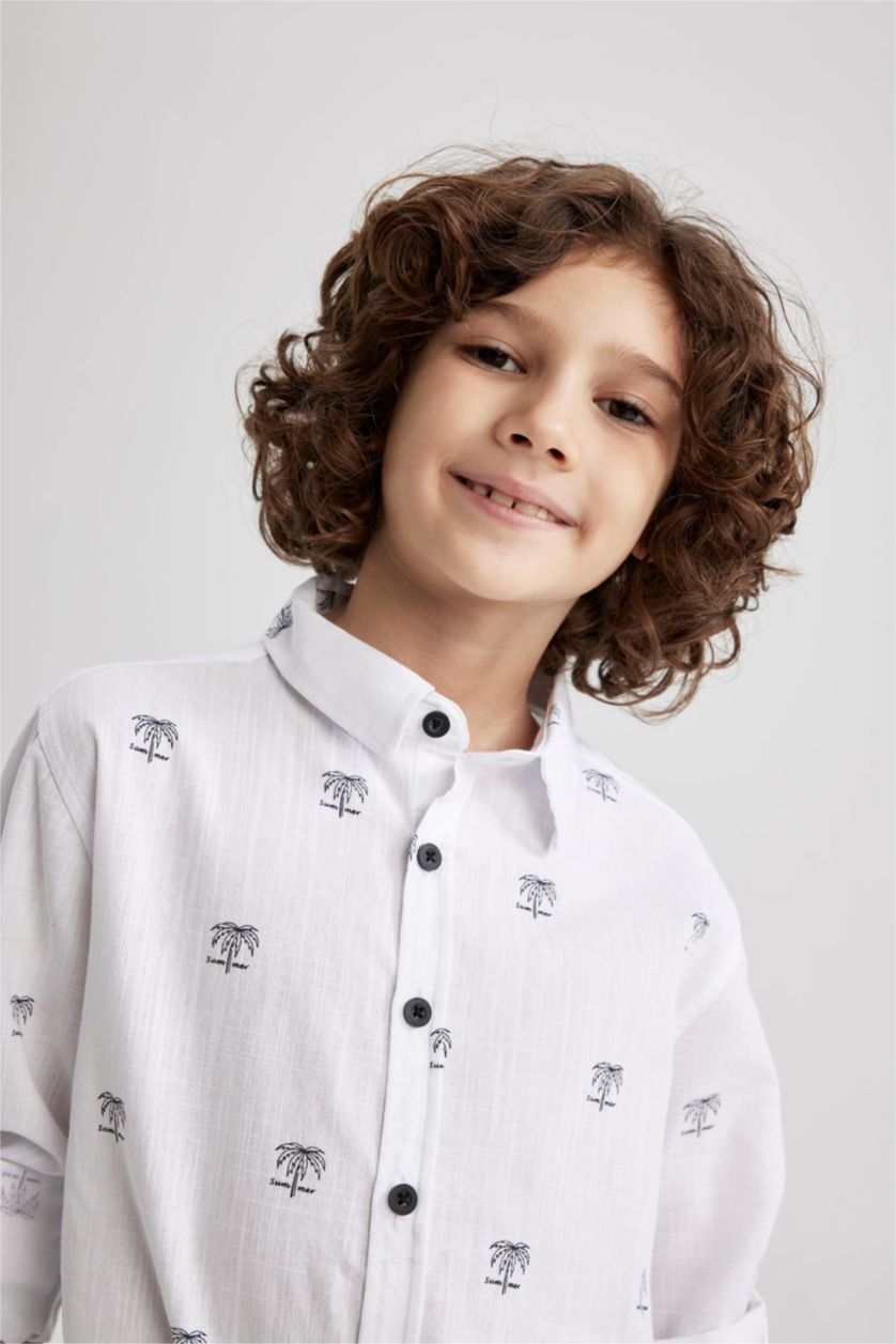 GARÇONS Blanc Chemise en coton à manches longues et coupe régulière pour garçon