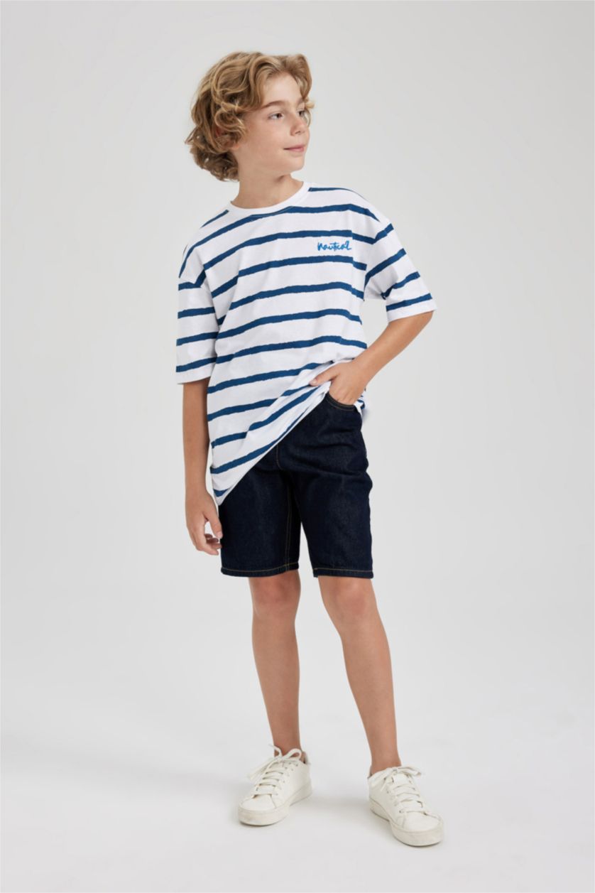 BOYS & TEENS Dark Blue Boy Balloon Fit Crop Jean Short