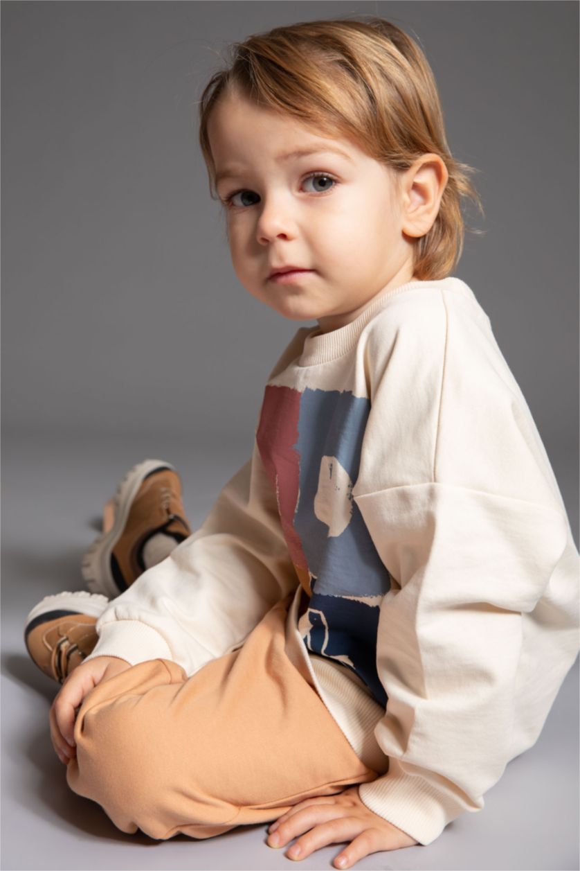 BABY BOY Ecru Regular Fit Long Sleeve Colour Block Sweatshirt