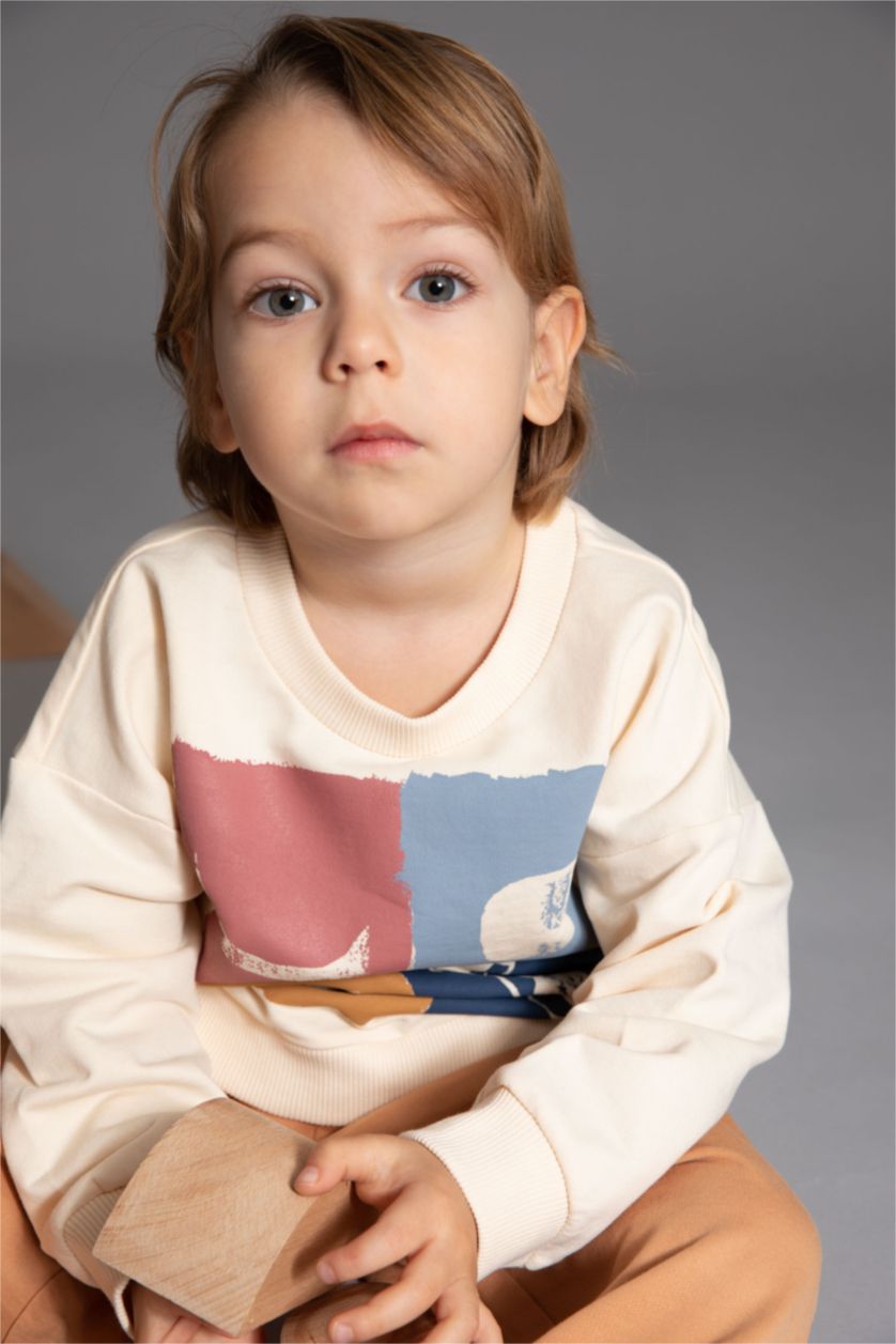 BABY BOY Ecru Regular Fit Long Sleeve Colour Block Sweatshirt