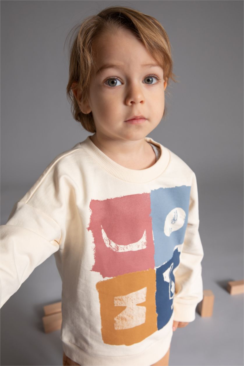 BABY BOY Ecru Regular Fit Long Sleeve Colour Block Sweatshirt