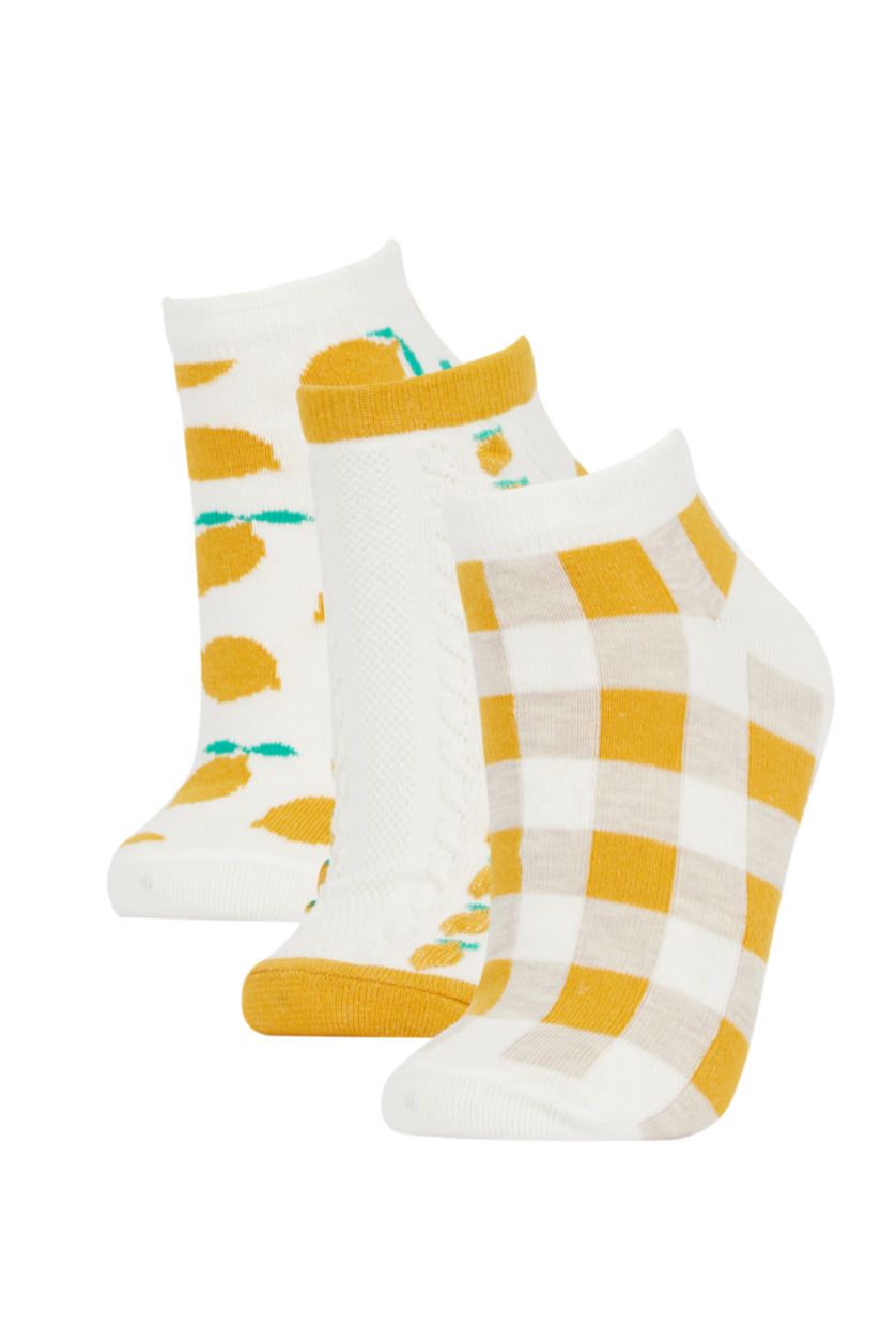 Kadın Sarı Kadın 3'lü Pamuklu Patik Çorap