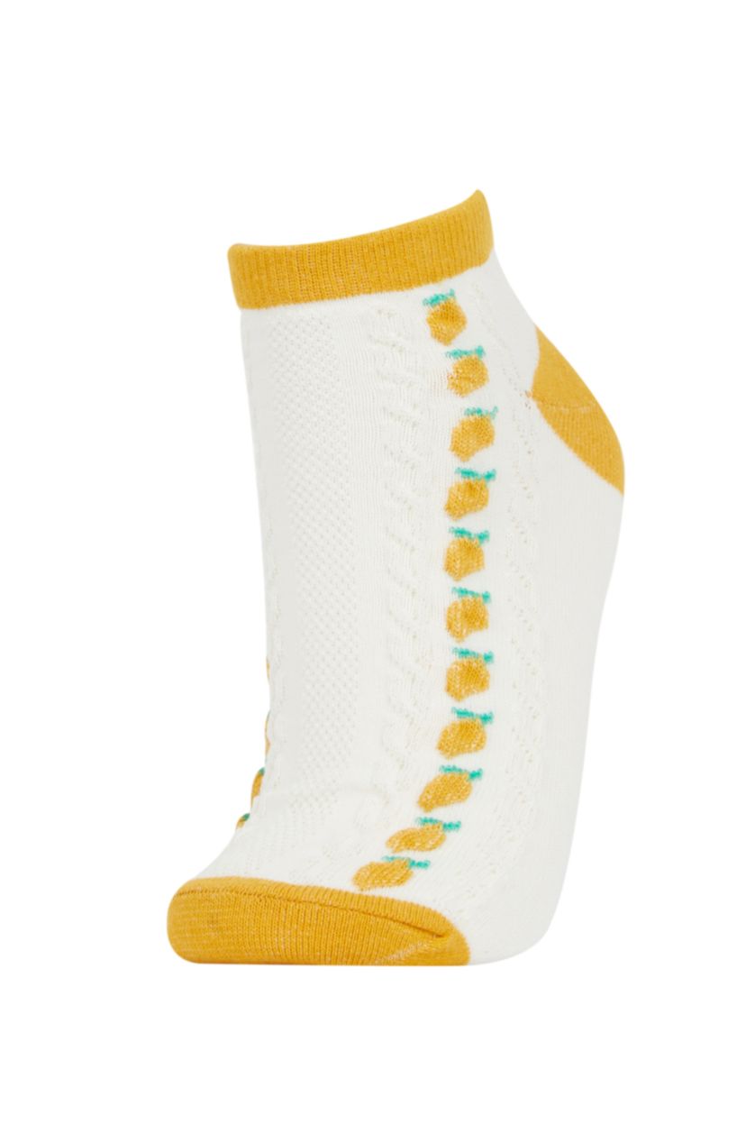 Kadın Sarı Kadın 3'lü Pamuklu Patik Çorap