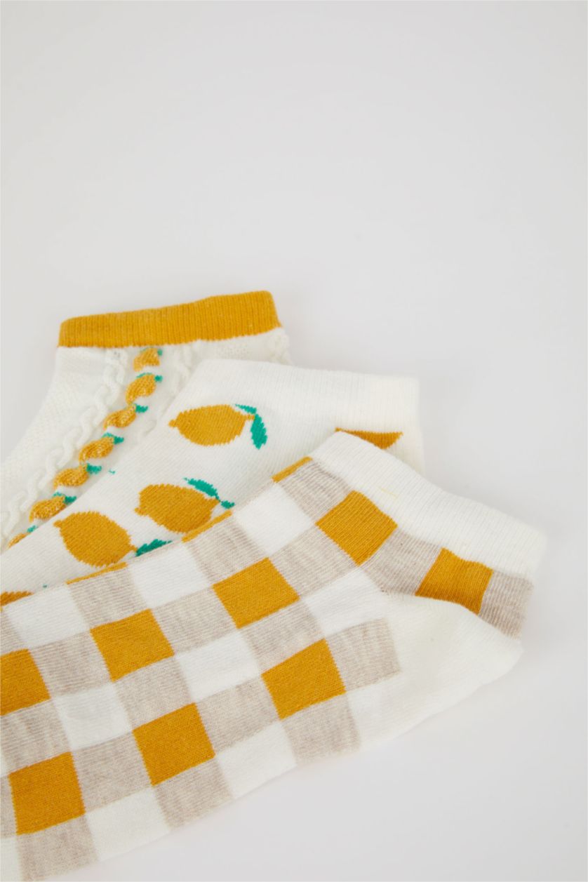 Kadın Sarı Kadın 3'lü Pamuklu Patik Çorap