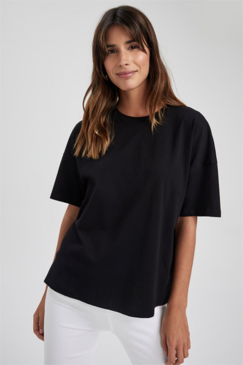 FEMME Noir T-Shirt Oversize En Coton À Col Rond