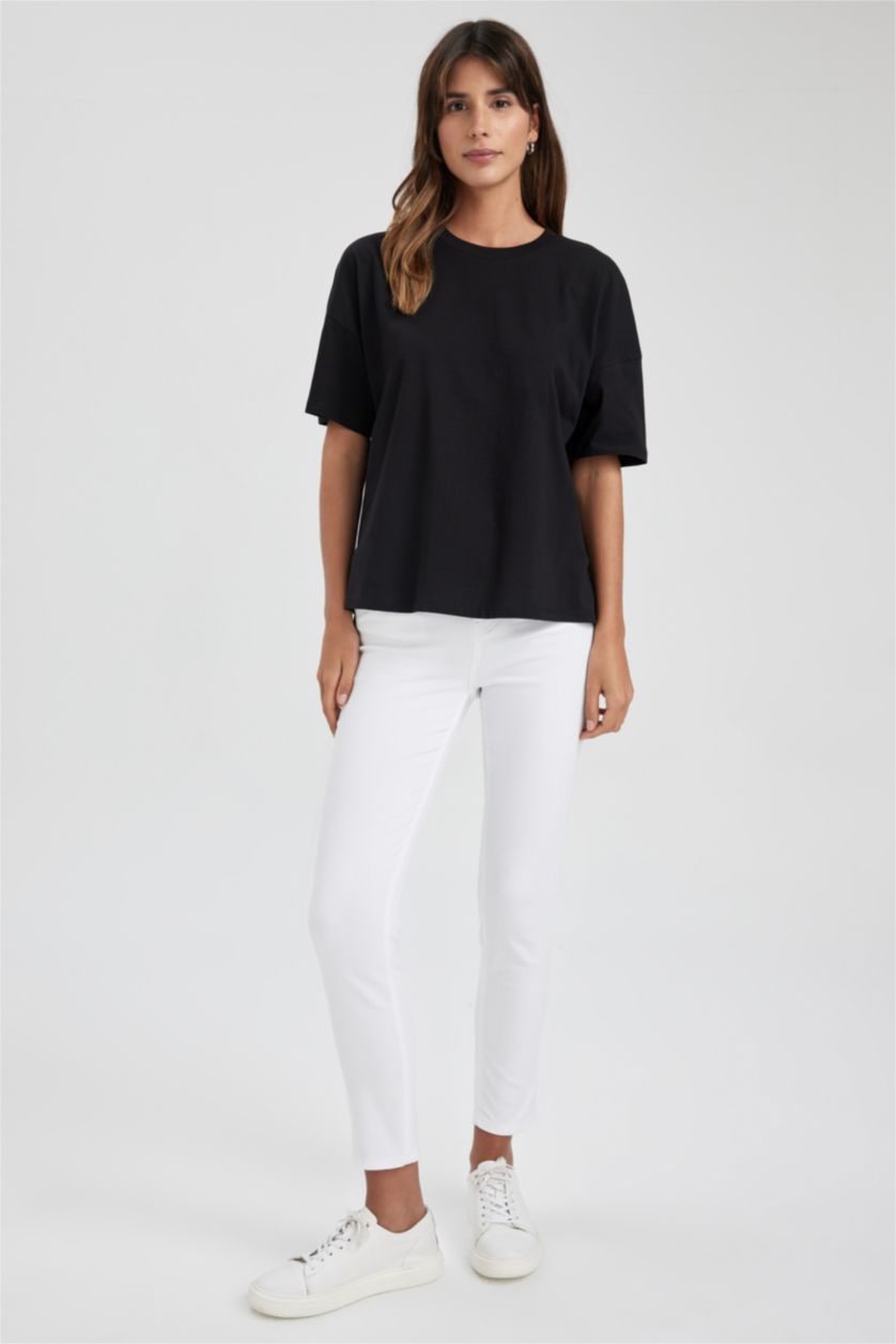 FEMME Noir T-Shirt Oversize En Coton À Col Rond