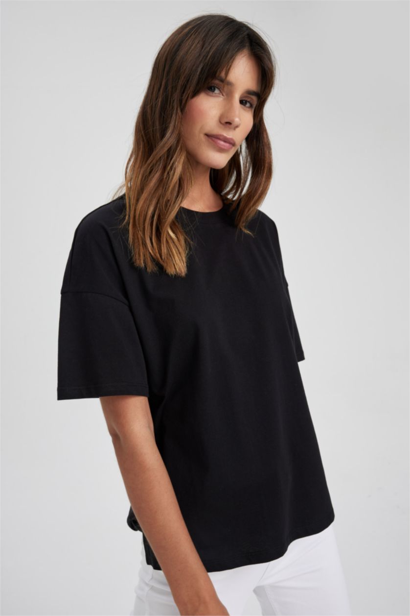 FEMME Noir T-Shirt Oversize En Coton À Col Rond