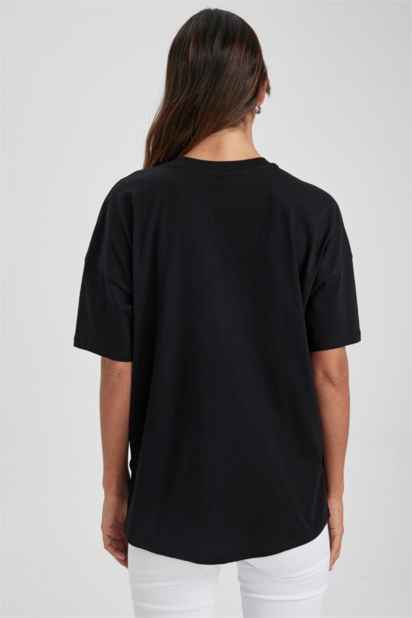 FEMME Noir T-Shirt Oversize En Coton À Col Rond