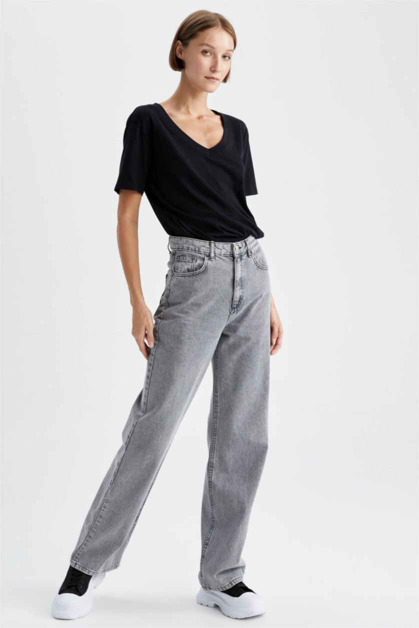 Kadın Siyah Regular Fıt Penye Kısa Kollu Tişört