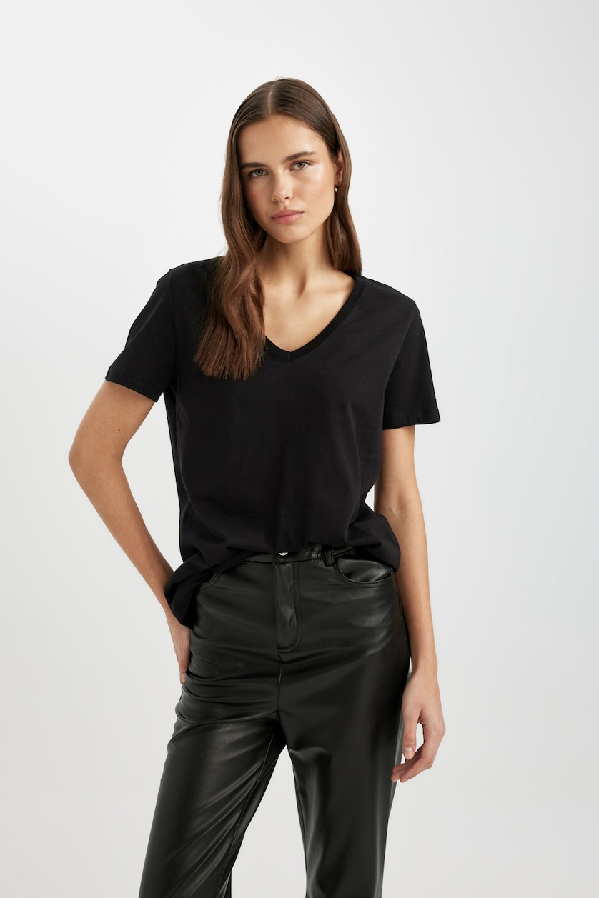WOMAN Black Regular Fit Short Sleeve T-Shirt