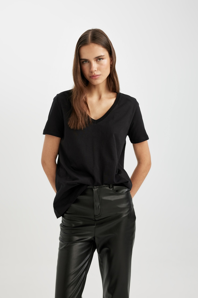 WOMAN Black Regular Fit Short Sleeve T-Shirt