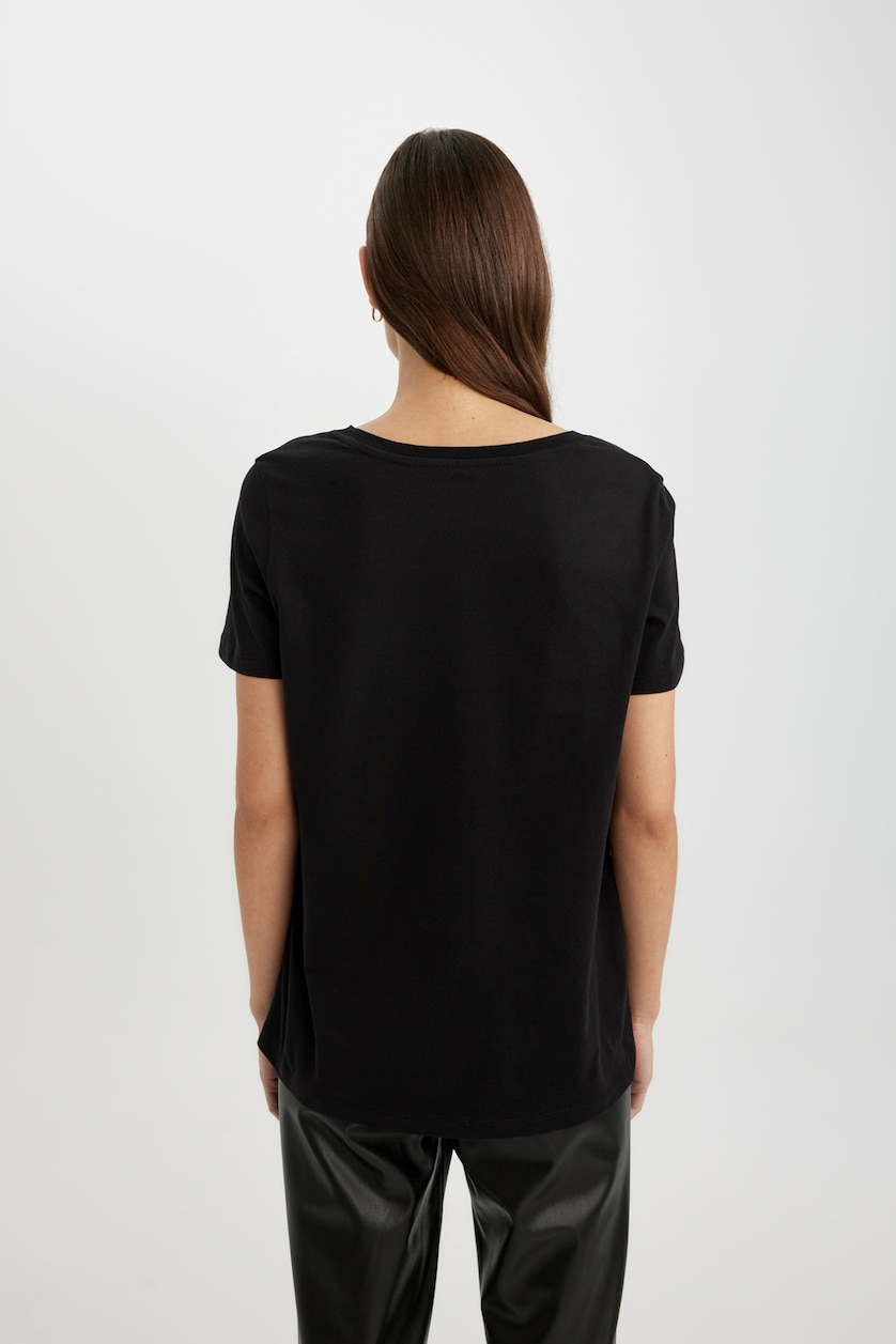 WOMAN Black Regular Fit Short Sleeve T-Shirt