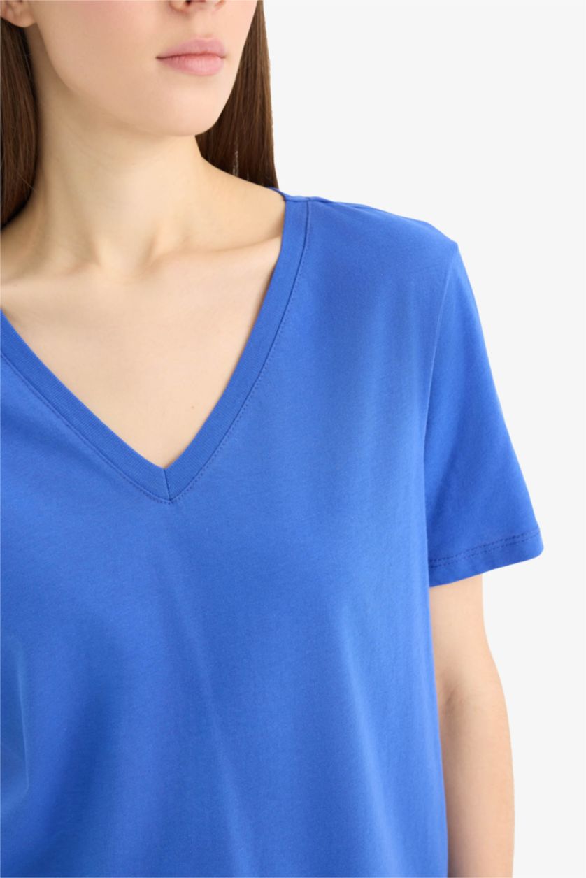 Woman Sax Regular Fit V-Neck Short Sleeve T-Shirt