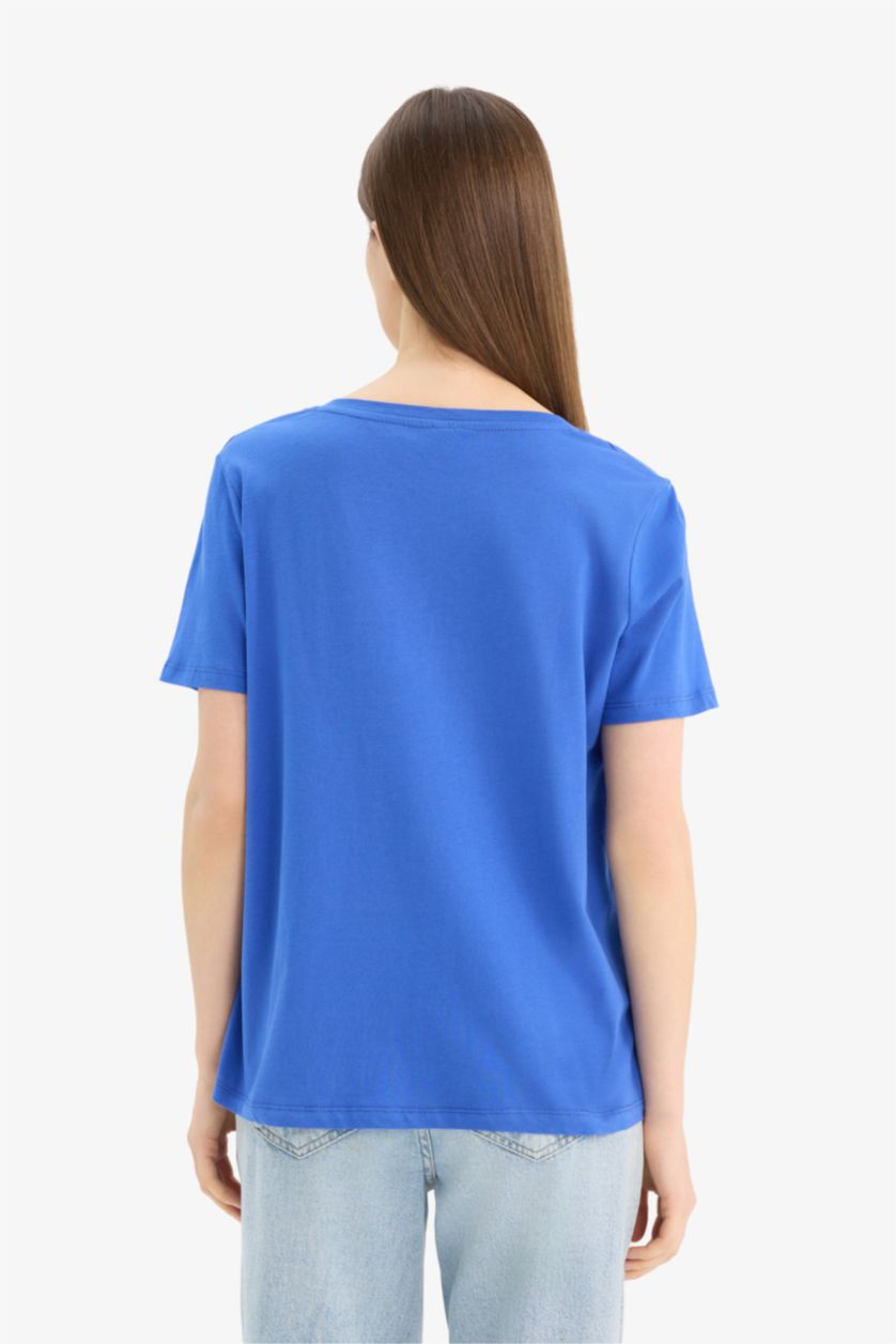 Woman Sax Regular Fit V-Neck Short Sleeve T-Shirt