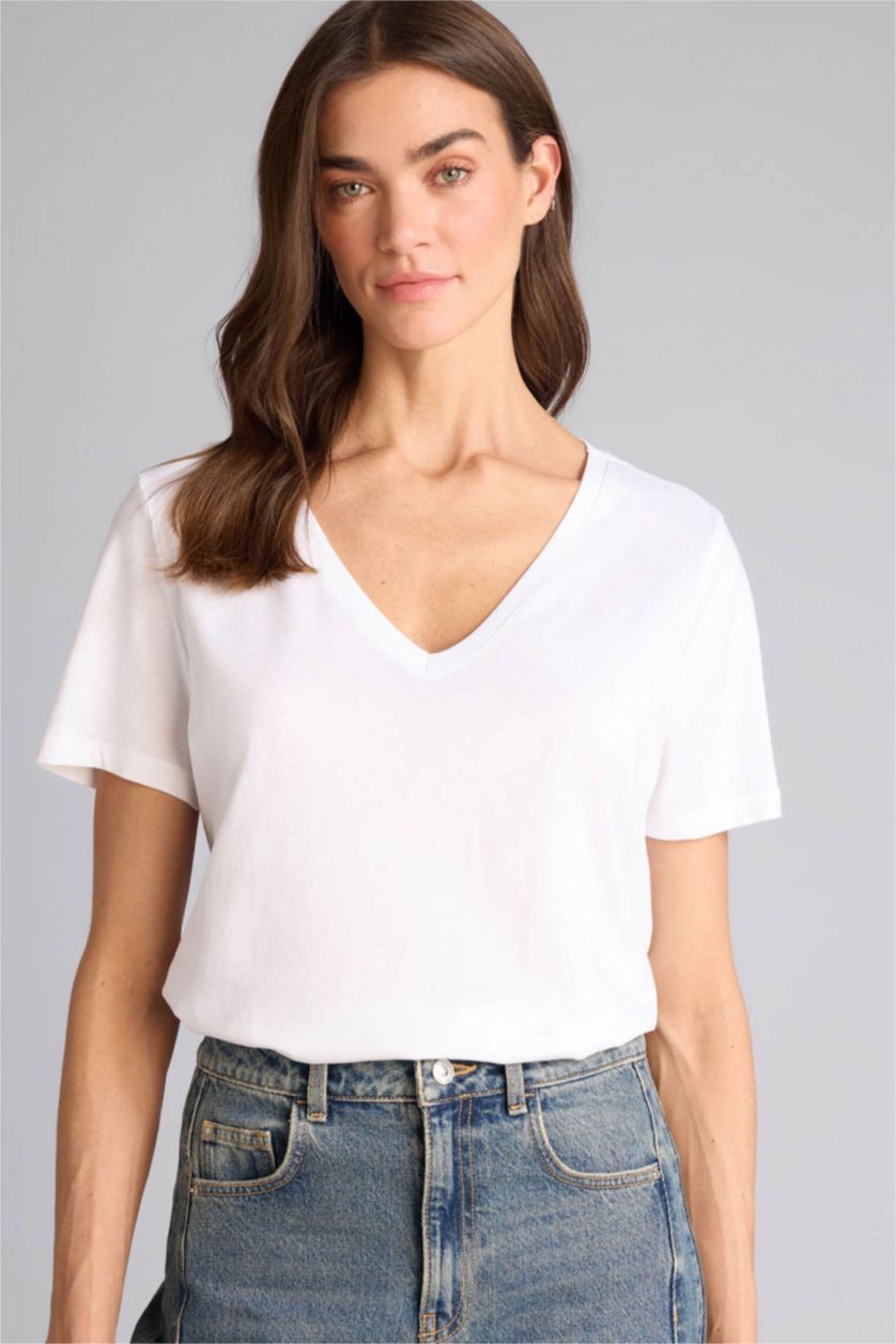 Kadın Beyaz Regular Fıt Basıc Penye Tişört