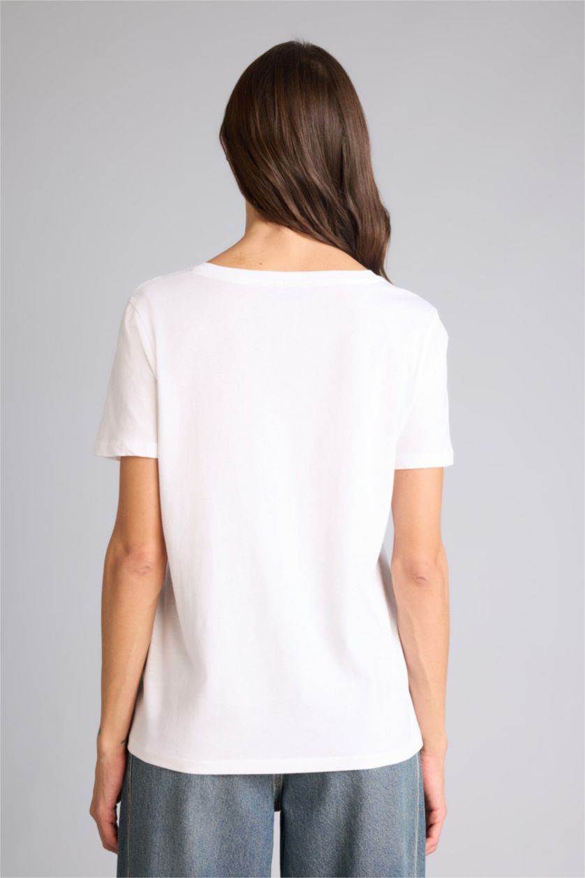 Kadın Beyaz Regular Fıt Basıc Penye Tişört