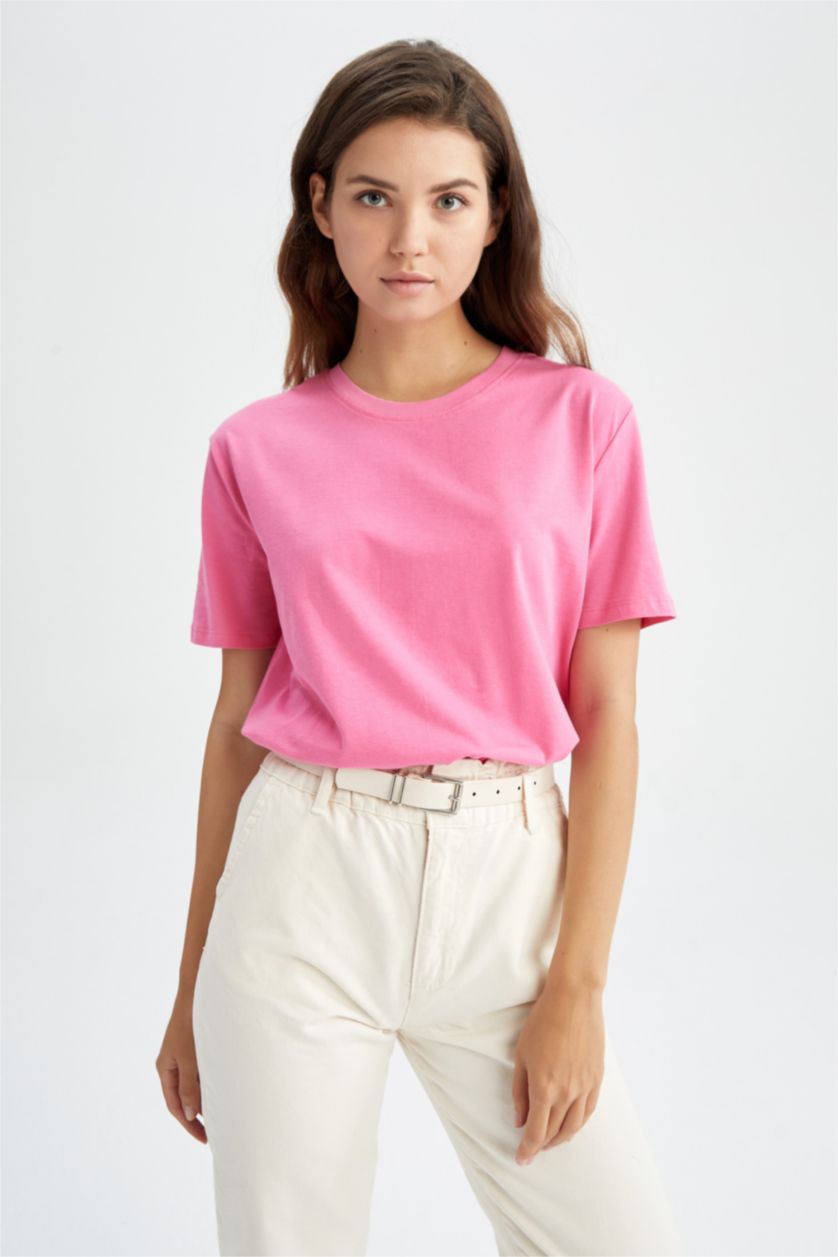 WOMAN Pink Regular Fit Short Sleeve T-Shirt