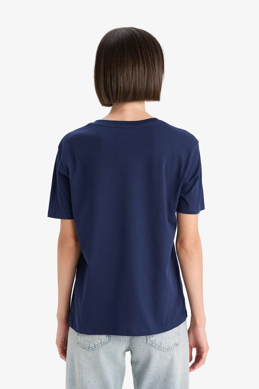 WOMAN NAVY Regular Fit Crew Neck Basic Cotton Short Sleeve T-Shirt