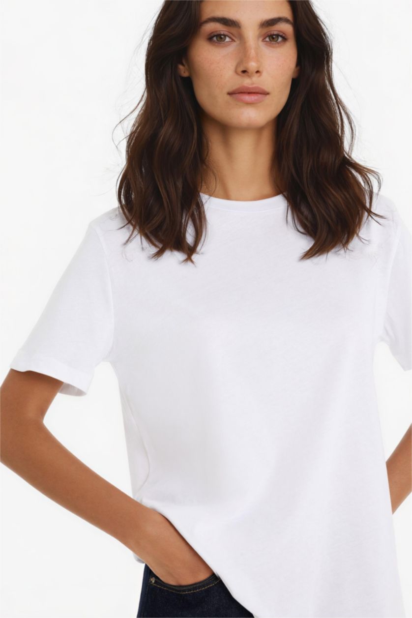 حريمي أبيض تيشيرت ابيض بيزك سادة نص كم قصة عادية