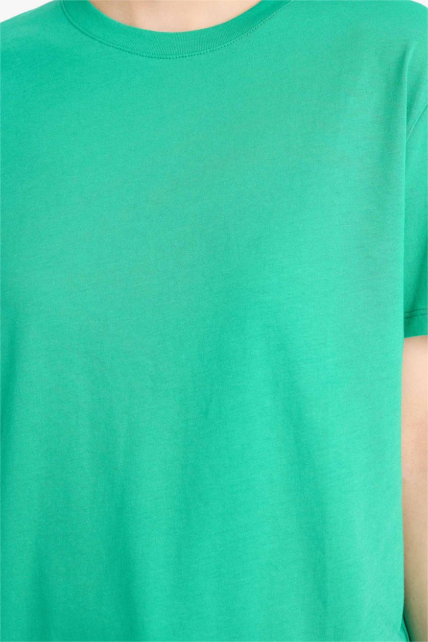 حريمي أخضر تيشيرت بيزك سادة نص كم قصة عادية ورقبة مستديرة