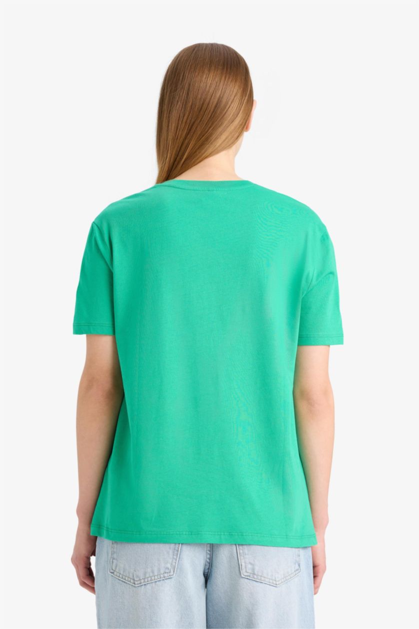 حريمي أخضر تيشيرت بيزك سادة نص كم قصة عادية ورقبة مستديرة